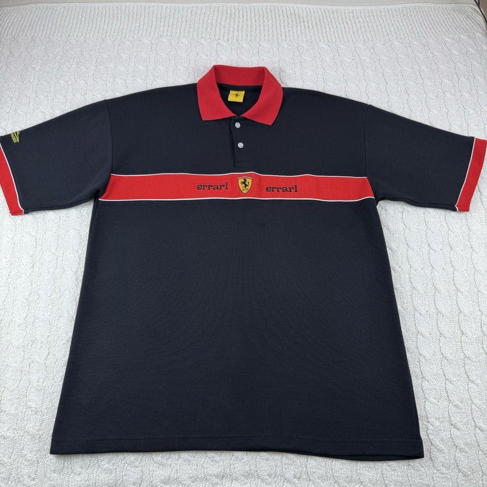 VTG 1996 Ferrari Spa Knit Polo Shirt Men's Size XL Black Red Michael Schumacher